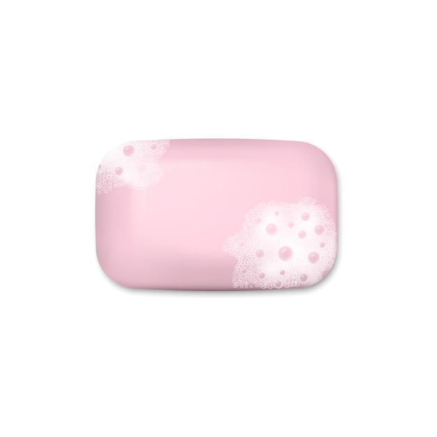 Realistic bar of soap with foam isolated on white background Vector illustration