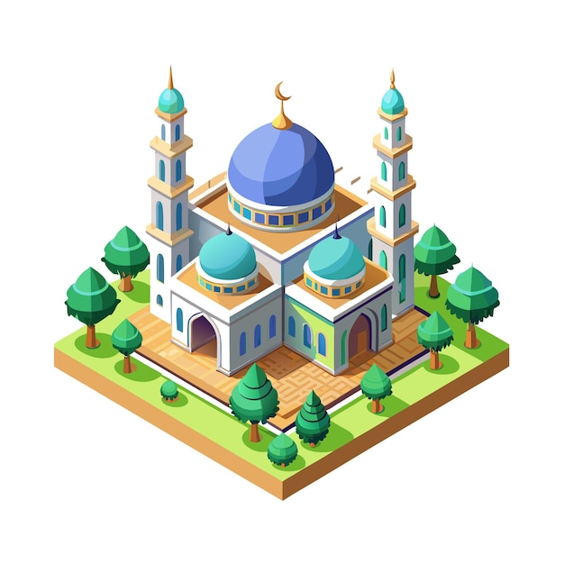 Realistic Beautifully Designed Mosque 3D Vector Illustration Concept