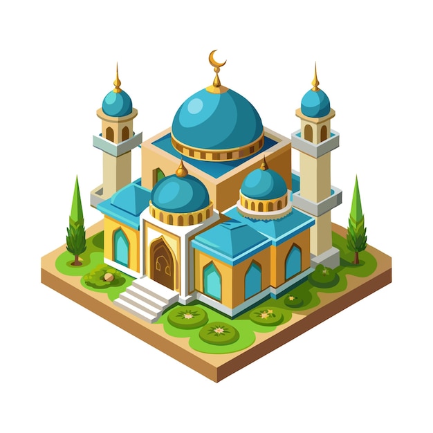 Realistic Beautifully Designed Mosque 3D Vector Illustration Concept