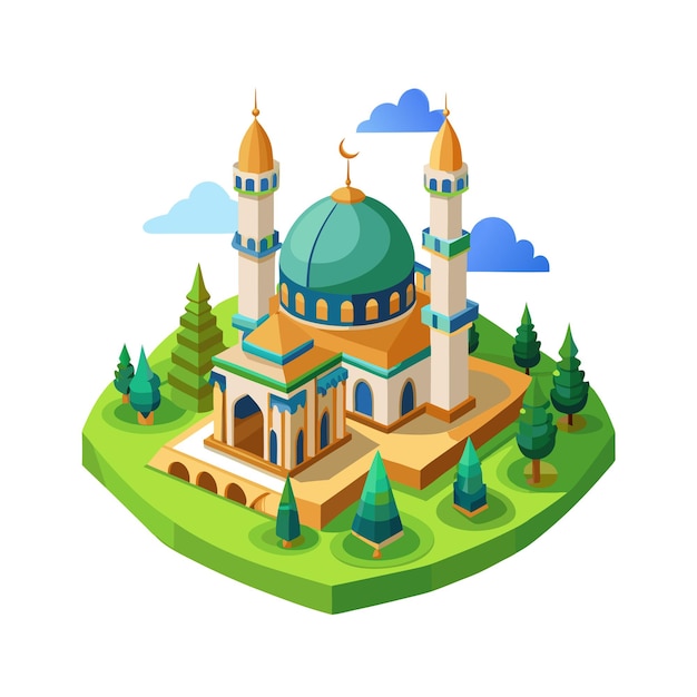 Vector realistic beautifully designed mosque 3d vector illustration concept