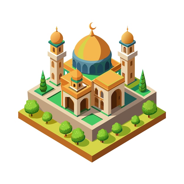 Realistic Beautifully Designed Mosque 3D Vector Illustration Concept