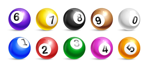 Realistic bingo lotto balls icon set round balls of different colors with numbers from zero to nine vector illustration