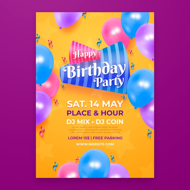 Realistic birthday party flyer template