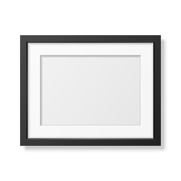 Realistic black frame A4 isolated on white.   