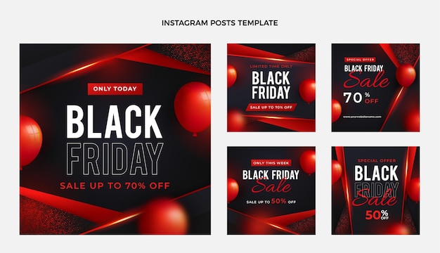 Realistic black friday instagram posts collection