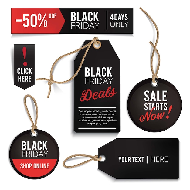 Realistic Black Friday sales tags set. 