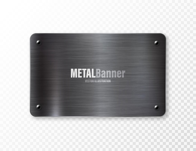 Vector realistic black metal banners collection brushed steel or aluminium plate panel with screws polished