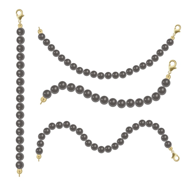 Realistic black pearl bead chain pearl necklace on white background