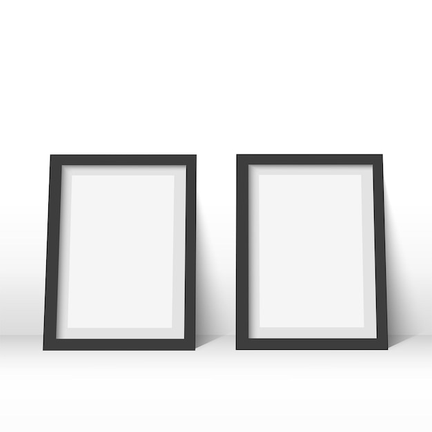 Realistic black poster frames on the wall. mock up. Vector illustration.