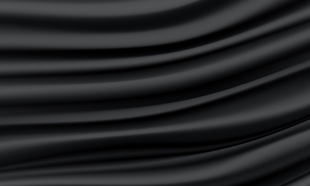 Realistic black silk satin wrinkled fabric wave luxury background