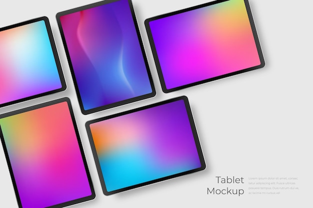 Realistic black tablets with colourful screens Illustration of device with touchscreen display