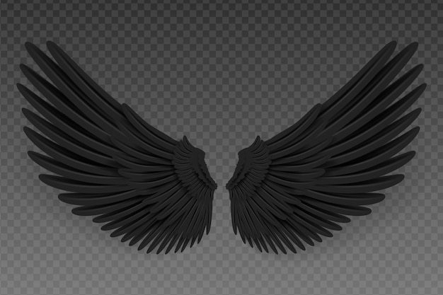 Realistic black wings angel black wings or bird fly wing d bird wings design template