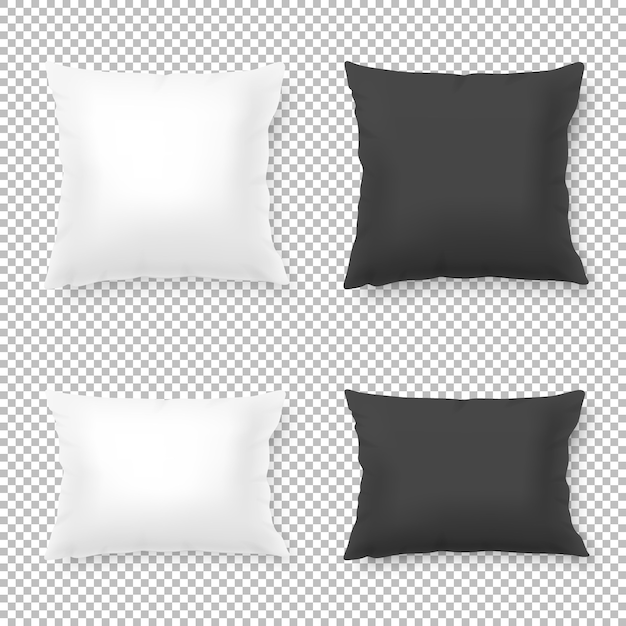 realistic blank white, black square and rectangular pillow or cushion icon set isolated