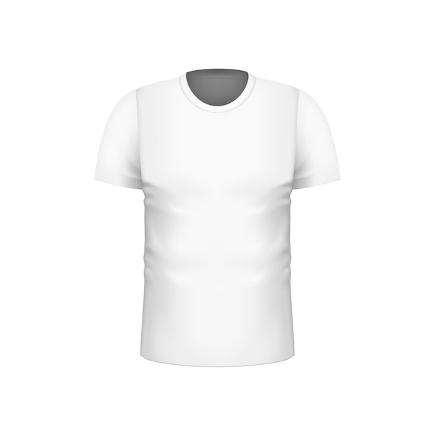 Realistic blank white men short sleeve T-shirts template for brand design. Vector illustration