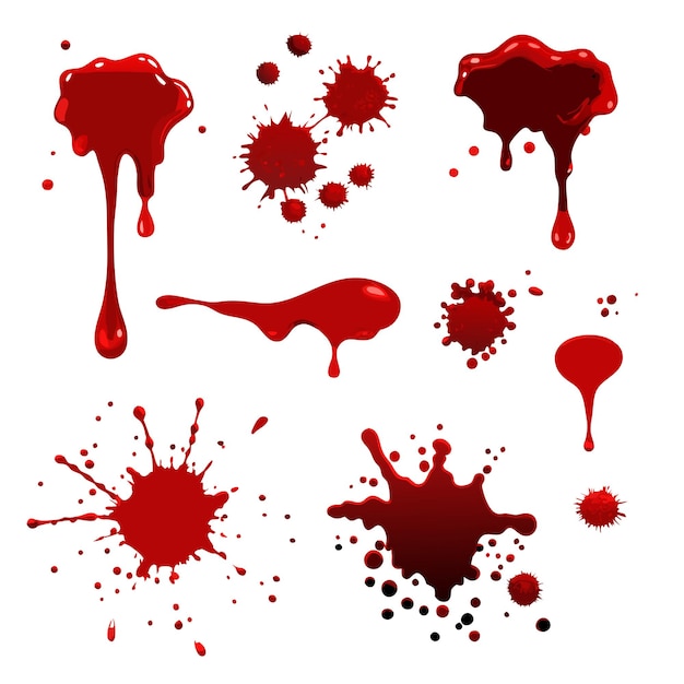 Vector realistic blood splatters vector set splash liquid stain ink spot and blot illustration 10