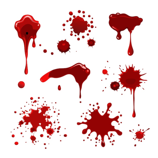 Vector realistic blood splatters vector set splash liquid stain ink spot and blot illustration 9