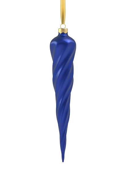 Realistic blue Christmas tree toy in the form of a icicle, spiral. 3D Illustration object for christmas design, mockup.