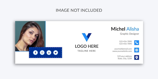 Realistic blue email signature or email footer template design