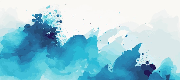 Realistic blue watercolor panoramic texture on white background Vector