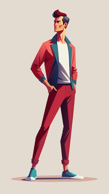 Vector realistic bodacious young man casual cloth tpose legs simple white background vector