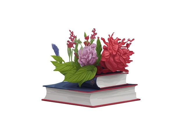 A realistic books illustration decorated by flower learning and knowledge concept