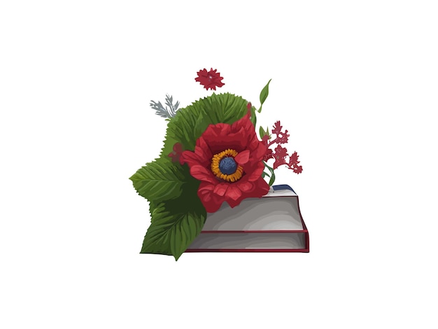 A realistic books illustration decorated by flower learning and knowledge concept