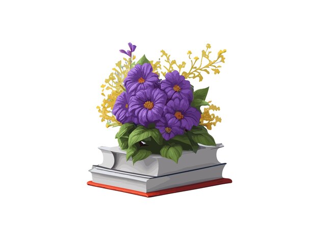 A realistic books illustration decorated by flower learning and knowledge concept