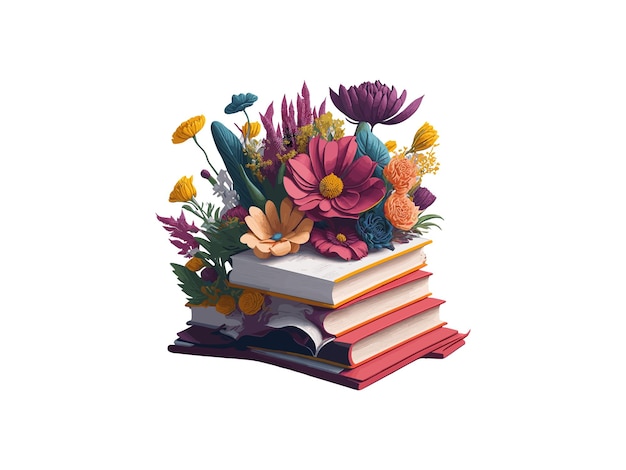 A realistic books illustration decorated by flower learning and knowledge concept