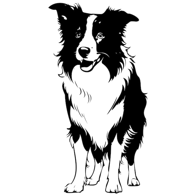 Vector realistic border collie drawing realistic hand drawing line art pencil sketch isolated silhouette