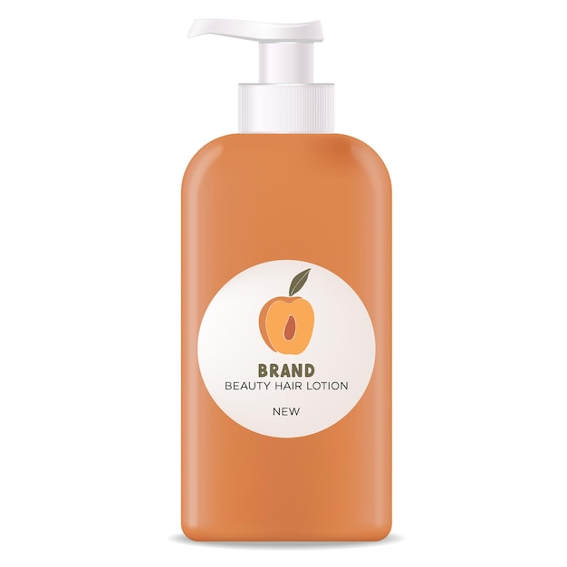 Realistic bottle cosmetic peach lotion package summer cosmetics packaging mockup hair beauty