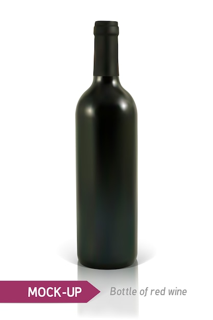 Vector  realistic bottle of red wine on a white background with reflection and shadow. template for wine label .