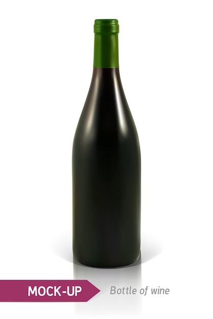  realistic bottle of white wine on a white background with reflection and shadow. Template for wine label .