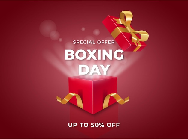 Realistic boxing day sale with red background