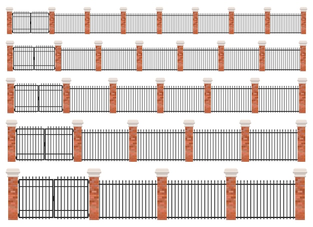 Realistic brick and steel fence set