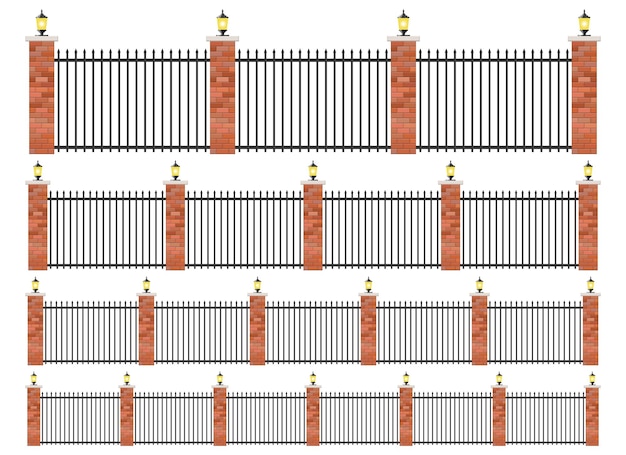 Realistic brick and steel fence set