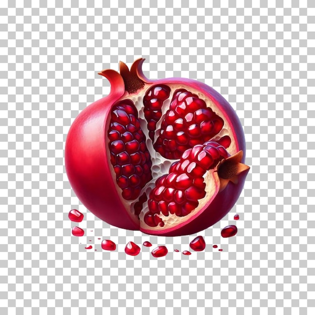 Realistic Broken Pomegranate Isolated On Transparent background