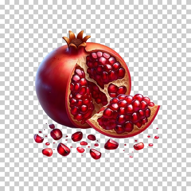 Realistic Broken Pomegranate Isolated On Transparent background