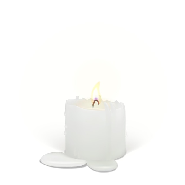 Realistic burning candle on a white background