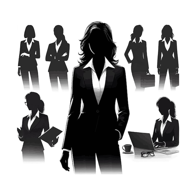 Vector realistic business woman silhouette vector style with white background