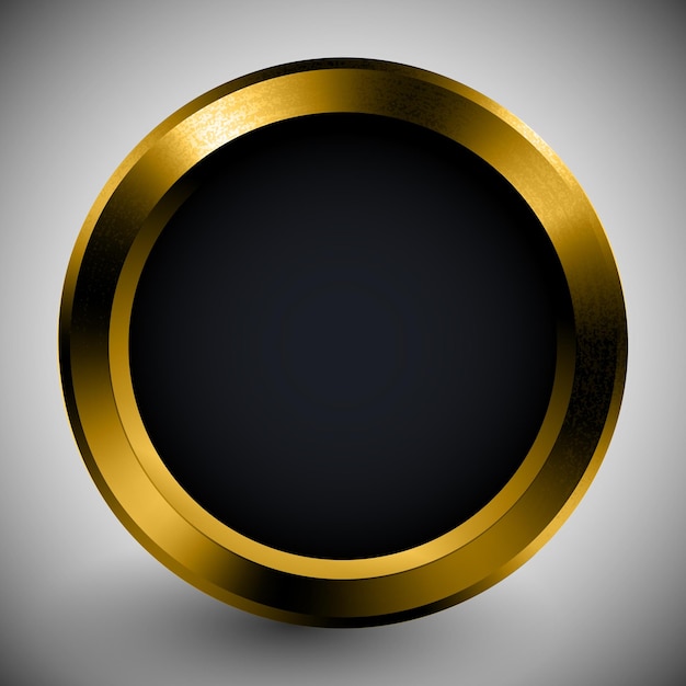 realistic button black template in gold frame metal texture tech object ring mockup surface icon