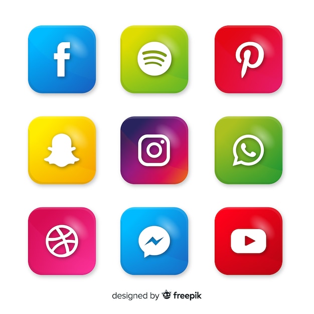 Realistic buttons with social media logo collection