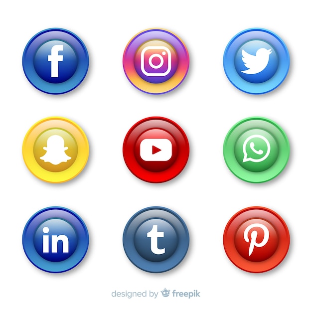 Realistic buttons with social media logo collection