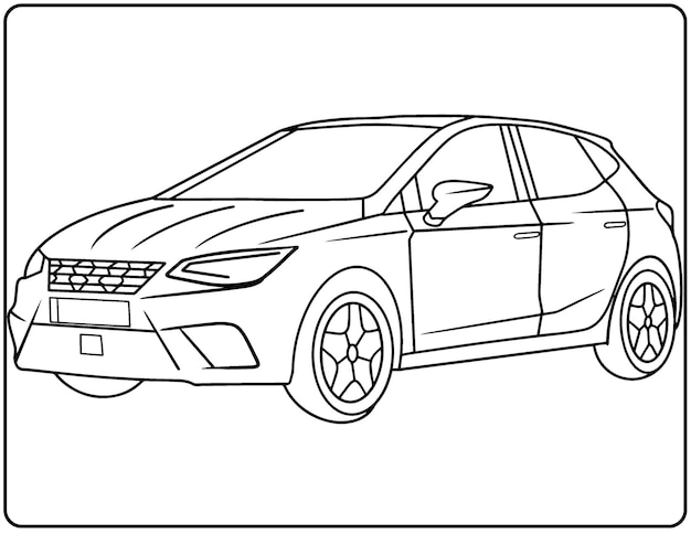 Realistic Car Coloring Pages For kids And Adults Black and white Hand Drawing Vehicles