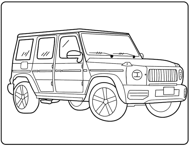 Realistic Car Coloring Pages For kids And Adults Black and white Hand Drawing Vehicles