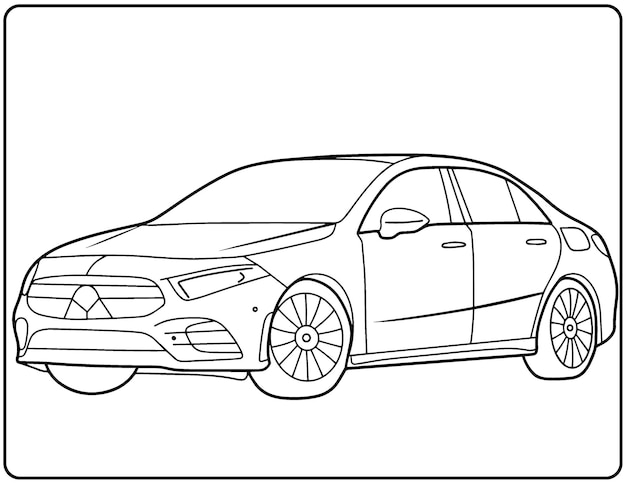 Realistic Car Coloring Pages For kids And Adults Black and white Hand Drawing Vehicles