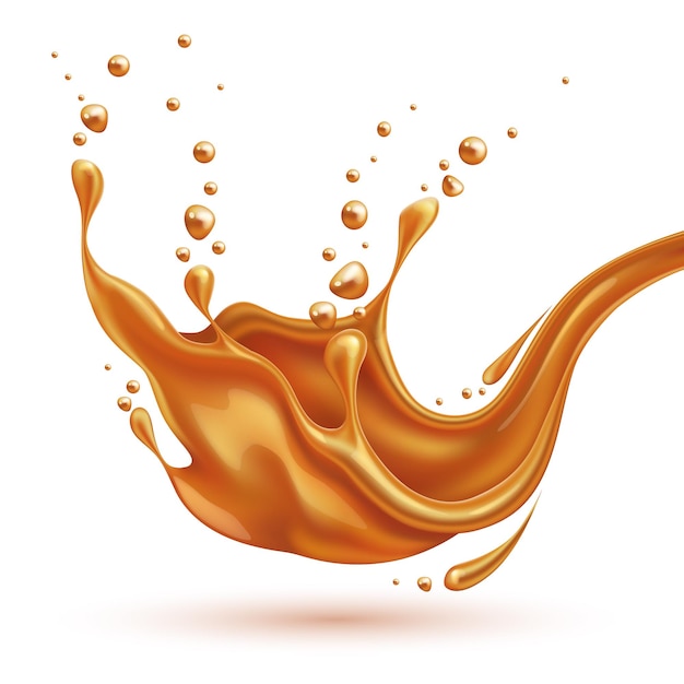 Realistic caramel splash with drops