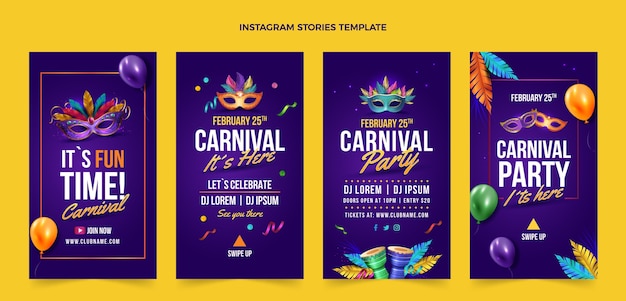 Realistic carnival instagram stories collection