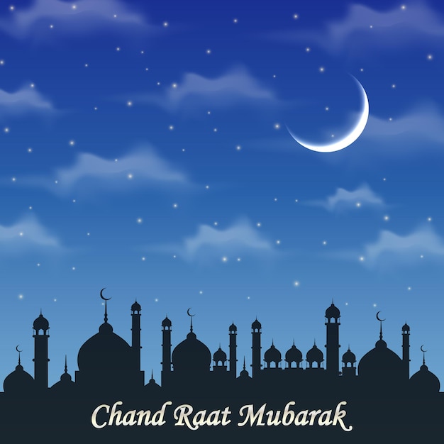 Realistic Chand Raat Mubarak Banner Free Vector