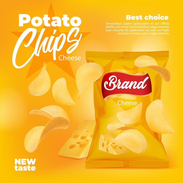 Realistic cheese flavored potato chips package