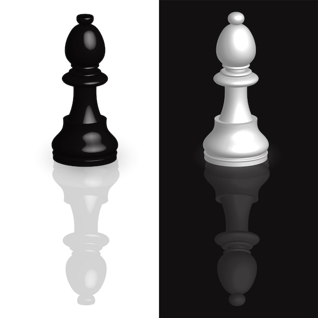 Realistic chess pieces 3d knight on black and white background